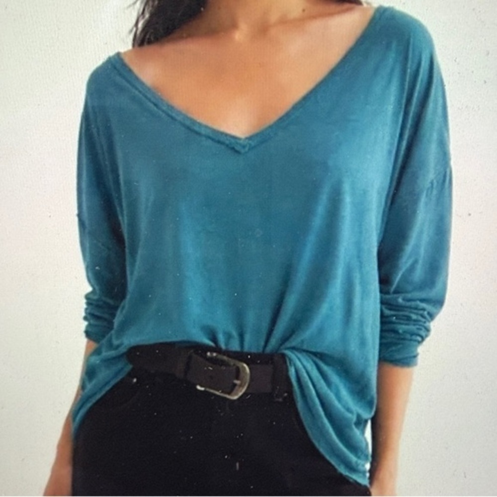 NWT We The Free Harbor‎ Teal Oversized V-neck Long Sleeve Top M
